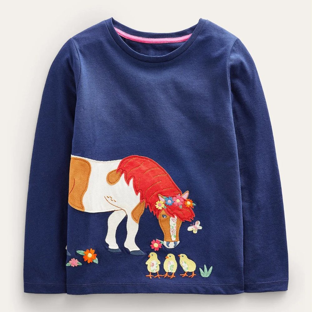 NWT Mini Boden Long Sleeve Applique Top